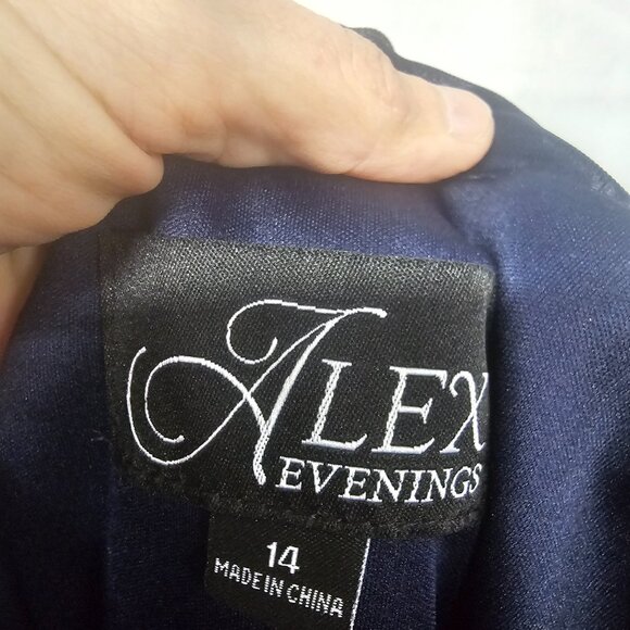 Alex Evenings Dress Blue Maxi Lace Sequins Formal Floral Evening Wedding 14 - Picture 8 of 10